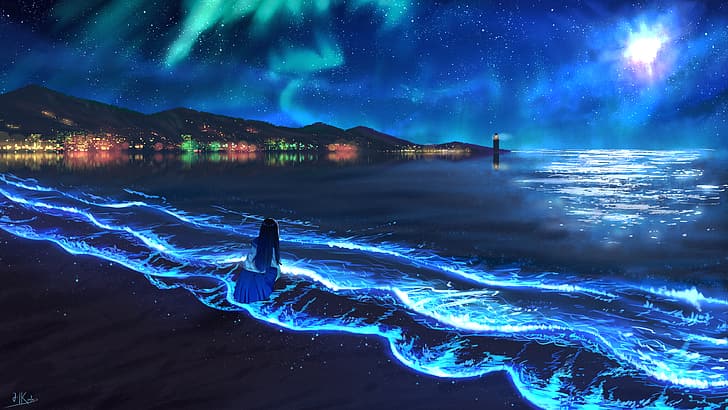 laut, pantai, malam, Wallpaper HD