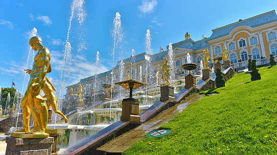 Peterhof, Russia, San Pietroburgo, Leningrado, palazzo, natura, Sfondo HD HD wallpaper