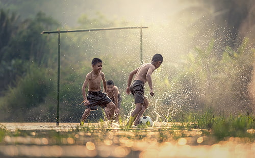 Asian Kids Playing Soccer, boy's gray shorts, Asia, Thailand, Drops, Travel, Nature, Soccer, Happy, Scene, Water, Tropical, Children, Photography, Play, Game, Football, Outdoor, Players, Ball, Sport, Country, happiness, Action, Childhood, bokeh, Vacation, Countryside, kids, Boys, kick, visit, havingfun, tourism, crossbar, HD wallpaper HD wallpaper
