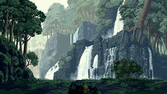 пейзаж, Pixel Art, Rainforest, HD тапет HD wallpaper