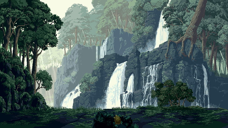 floresta tropical, pixel art, paisagem, HD papel de parede