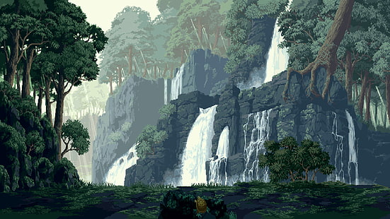 las deszczowy, pixel art, krajobraz, Tapety HD HD wallpaper