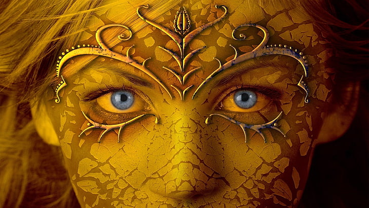 женские голубые глаза, крупным планом фото женщины с маской, лицо, глаза, фэнтези арт, женщины, голубые глаза, HD обои