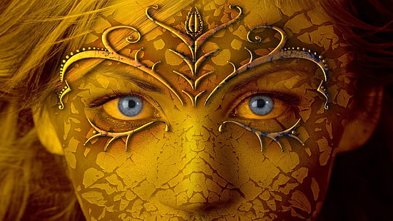 olhos azuis da mulher, foto de close-up de mulher com máscara, rosto, olhos, arte de fantasia, mulheres, olhos azuis, HD papel de parede HD wallpaper