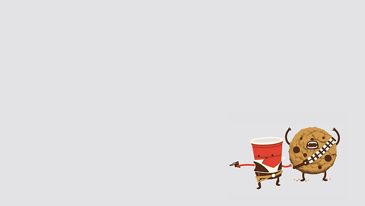 illustration of red cup and cookie, minimalism, Star Wars, Han Solo, Chewbacca, HD wallpaper