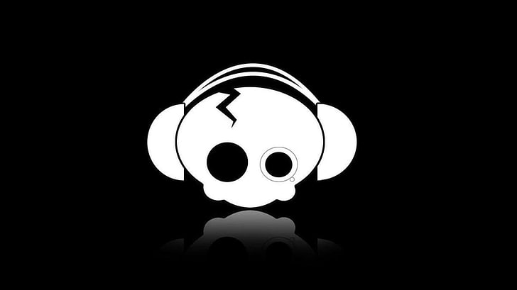 weißer Schädel mit Kopfhörertapete, Grausigkeit, Schwarzes, Minimalismus, HD-Hintergrundbild