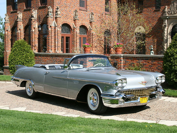 Cadillac Eldorado Biarritz '1958, รถโรดสเตอร์สีเทา, บิอาร์ริตซ์, คาดิลแลค, เอลโดราโด, รถยนต์, วอลล์เปเปอร์ HD