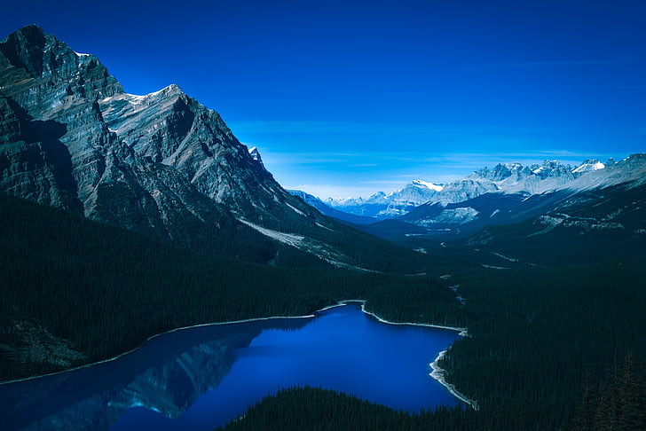 Peyto Lake, Banff National Park, Mountains, Landscape, Summit, HD, 5K, HD wallpaper