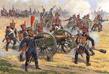 Pintura francesa da artilharia do pé, arte, das guerras napoleônicas., Era, artilharia francesa 1810-1814гг.Participou em todas as batalhas, HD papel de parede HD wallpaper