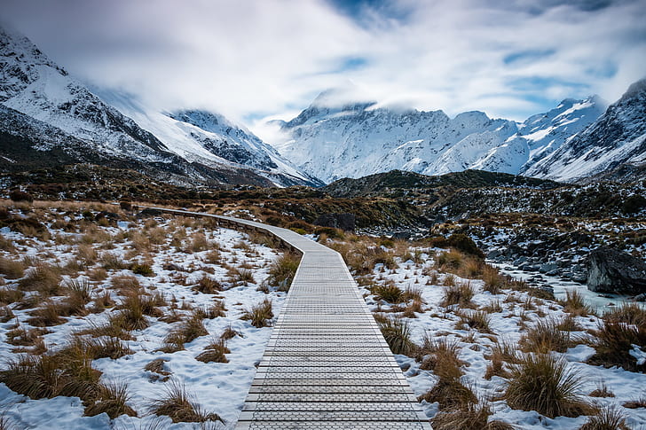 Nueva Zelanda, Mount Cook, Path to Aoraki, Aoraki Mount Cook National Park, Fondo de pantalla HD