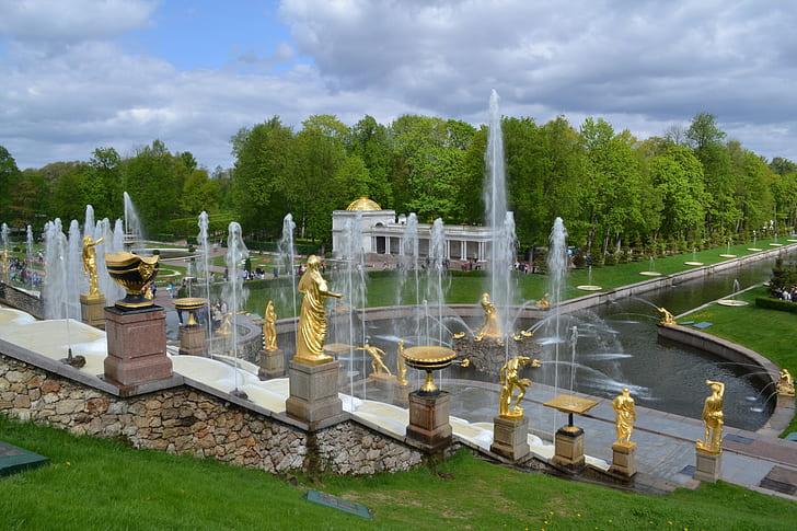 Peterhof, fontanny, park, Tapety HD