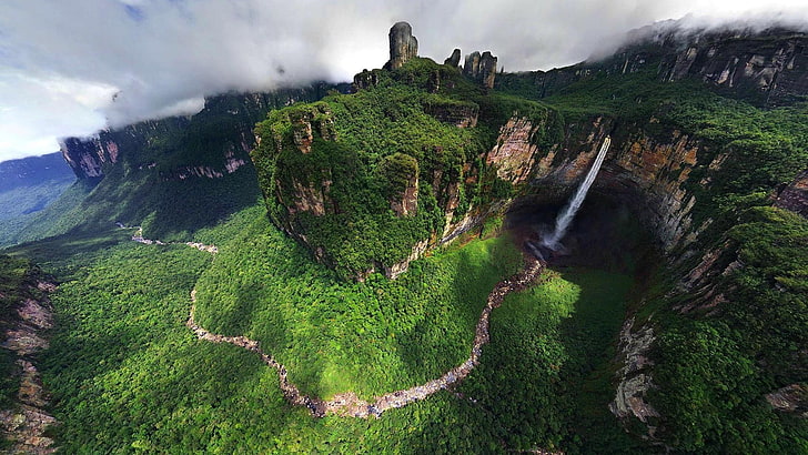 foto aerea di cascate, paesaggio, cascata, natura, Sfondo HD