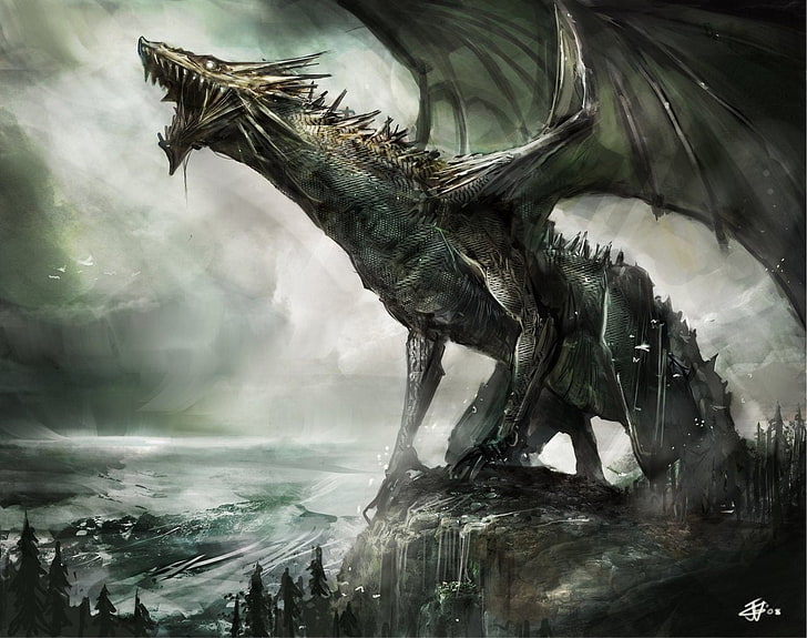 Ilustración del dragón, arte de fantasía, ilustraciones, dragón, Fondo de pantalla HD