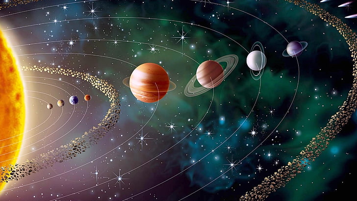 солнечная система цифровые обои, космос, земля, солнце, солнечная система, планеты, вселенная, HD обои