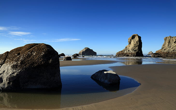 Beach Rock Stone HD, seashore with rock formations, nature, beach, rock, stone, HD wallpaper