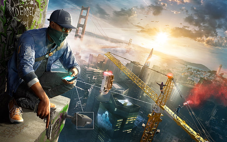Payday digital wallpaper, watch dogs 2, aiden pearce, character, city, HD wallpaper
