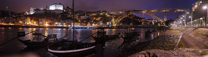 most, pejzaż miejski, douro, punkt orientacyjny, noc, porto, portugalia, Tapety HD