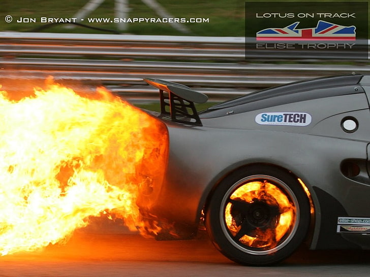 Jon Bryant vehicle burning screenshot, car, fire, vehicle, Lotus Elise, HD wallpaper