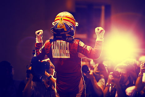 Ferrari, carreras, Fernando Alonso, hombres, celebridades, deportes, deporte, Fondo de pantalla HD HD wallpaper