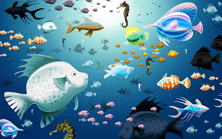 Happy Fish World, background, underwater, HD wallpaper