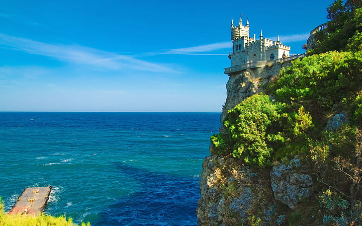 القلعة على منحدر البحر ، القلعة ، البحر ، الجرف، خلفية HD