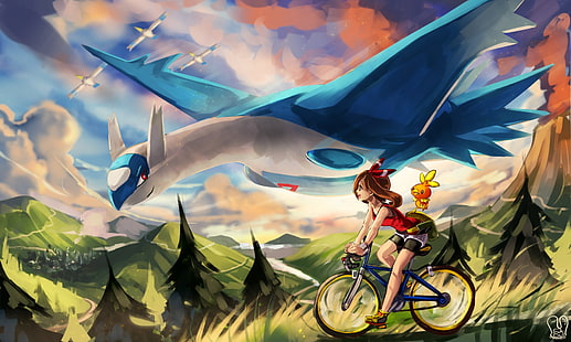 Pokémon, Pokémon: Omega Ruby y Alpha Sapphire, Latios (Pokémon), May (Pokémon), Torchic (Pokemon), Wingull (Pokémon), Fondo de pantalla HD HD wallpaper