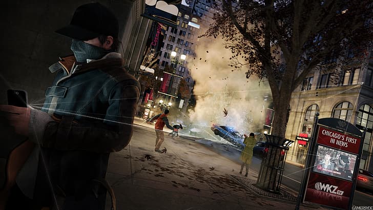 the city, Watch Dogs, Watchdogs, Aiden Pearce, cloak.the explosion, HD wallpaper