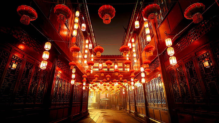 lampu, jalan, rumah, Cina, Chengdu, Sichuan, Jalan Tua Jinli, Wallpaper HD