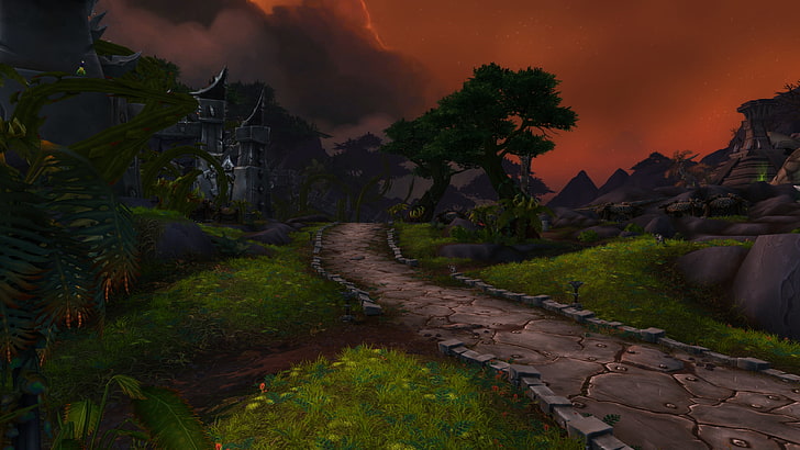 pavement near castle game digital wallpaper, video games, World of Warcraft, Warlords of Draenor, World of Warcraft: Warlords of Draenor, HD wallpaper