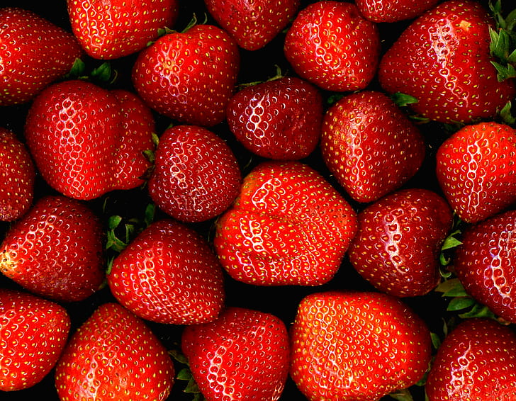 red strawberries, red, strawberries, fruit, food, scan, freshness, ripe, strawberry, backgrounds, organic, gourmet, HD wallpaper
