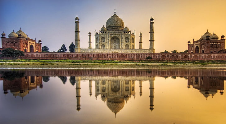 Monumentos, Taj Mahal, Agra, Índia, Reflexão, Uttar Pradesh, HD papel de parede