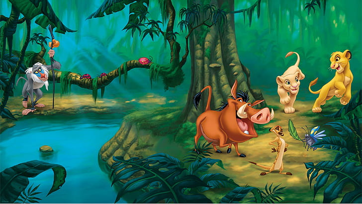 Rafiki Pumbaa Timon Simba และ Nala Lion King Disney Wallpaper HD 1920 × 1080, วอลล์เปเปอร์ HD