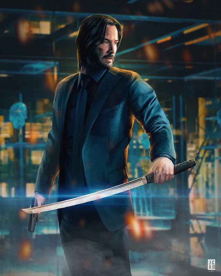 Keanu Reeves, John Wick, schwarzer Anzug, Fan Art, digitale Kunst, HD-Hintergrundbild, Handy-Hintergrundbild