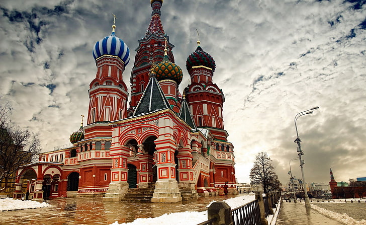 red and white concrete castle, Russia, Moscow, HD wallpaper