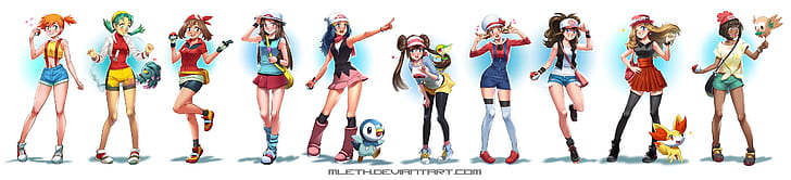 Mei (Pokémon), Haruka (Pokémon), Leaf (Pokémon), Rosa (Pokémon), Kasumi (Pokémon), Kotone (Pokémon), Dawn (Pokémon), Serena (Pokémon), Pokémon, Hikari (Pokémon), Luna (PokémonSol y Luna), Fondo de pantalla HD