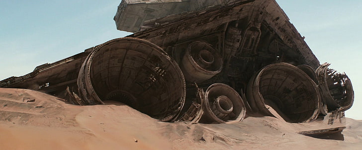 عجلة سيارة سوداء مع مجموعة إطارات ، حرب النجوم ، حرب النجوم: The Force Awakens ، Jakku ، Star Destroyer، خلفية HD
