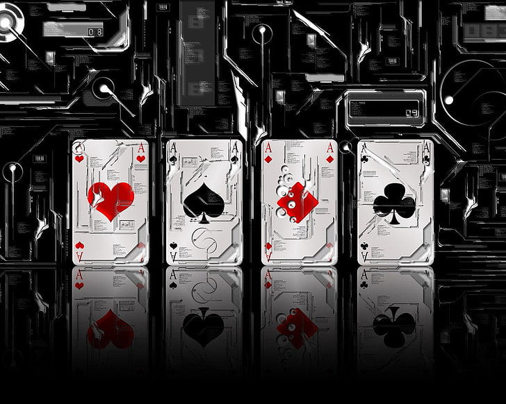 fyra kort ACE: s digitala tapeter, spel, kort, poker, HD tapet