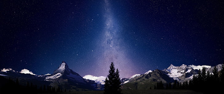 fotografi ultra wide landscape langit bintang alam, Wallpaper HD