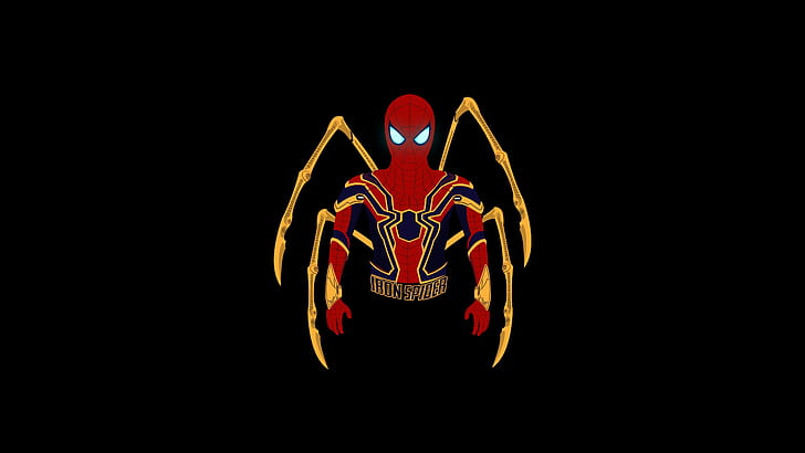 minimal, Marvel Comics, Spider-Man, dark background, Iron Spider, HD, HD wallpaper