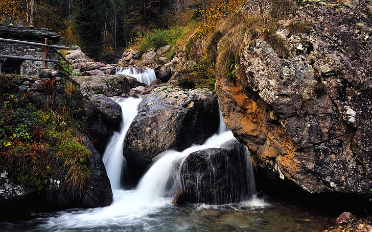 Waterfall Rocks Stones Stream HD, river rock formation, nature, rocks, stones, waterfall, stream, HD wallpaper