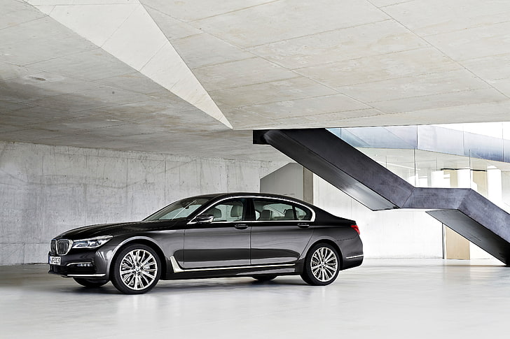 BMW 7-серия, Франкфурт 2015 г., черен, HD тапет