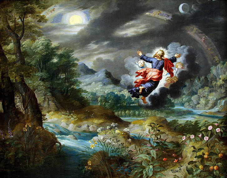 obraz, mitologia, Jan Brueghel młodszy, Stworzenie słońca i księżyca, Tapety HD