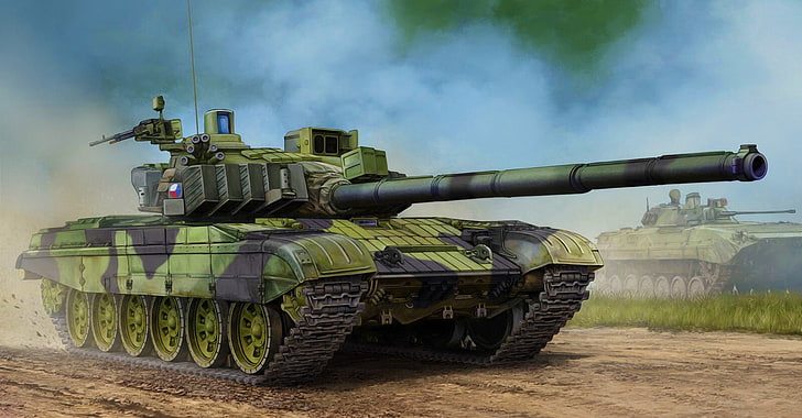 green and black tank, war, art, painting, tank, Czech T-72M4CZ MBT, HD wallpaper