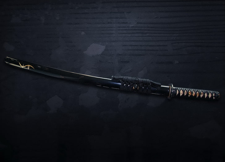 schwarz behandeltes Katana, Schwert, Katana, Samurai, HD-Hintergrundbild
