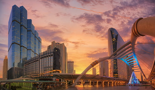 solnedgång, staden, Thailand, Bangkok, struktur, HD tapet HD wallpaper