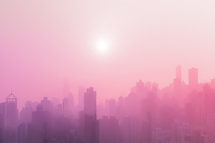 rosa, lila Hintergrund, rosa Hintergrund, Stadt, Helligkeit, Stadtbild, Skyline, HD-Hintergrundbild