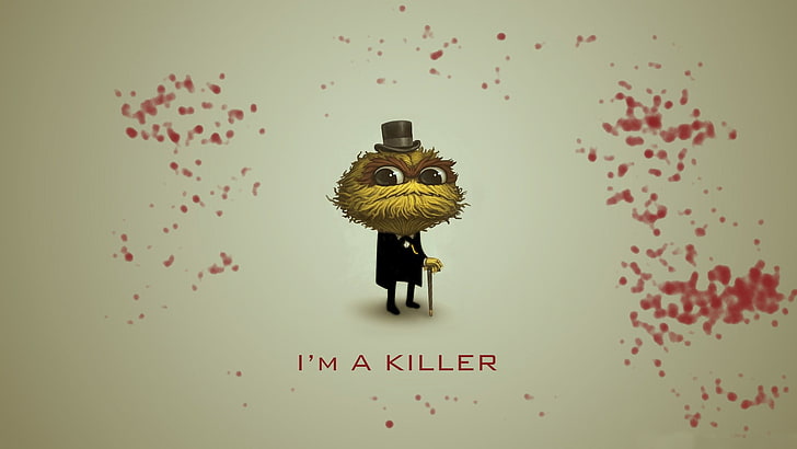 brown fur monster illustration, Sesame Street, death, humor, suits, top hat, blood, HD wallpaper