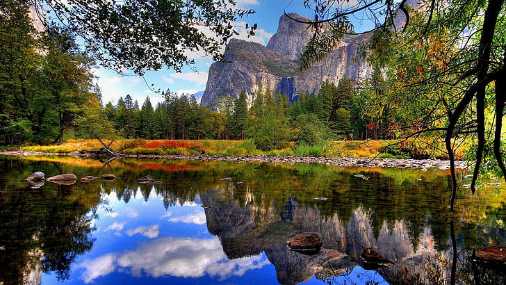 красочные, озеро, зеркало, отражение, отражение, вода, природа, HD обои