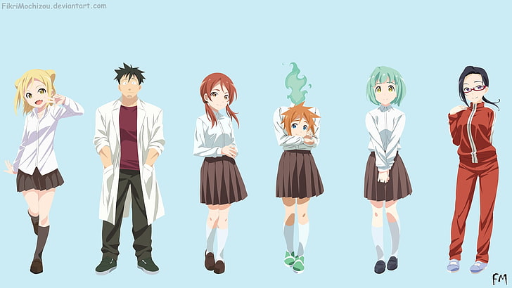 ClipArt di personaggi anime, Demi-chan wa Kataritai, Takanashi Himari, Machi Kyōko, Satō Sakie, Takanashi Hikari, Kusakabe Yuki, Sfondo HD
