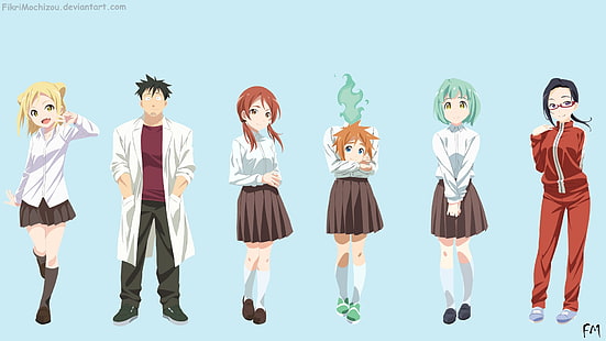 rysunki postaci z anime, Demi-chan wa Kataritai, Takanashi Himari, Machi Kyōko, Satō Sakie, Takanashi Hikari, Kusakabe Yuki, Tapety HD HD wallpaper